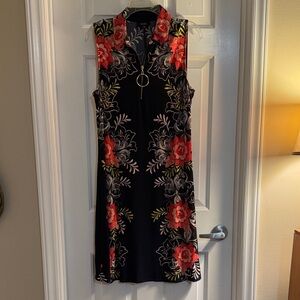 MSK Black Dress with Red Floral Design